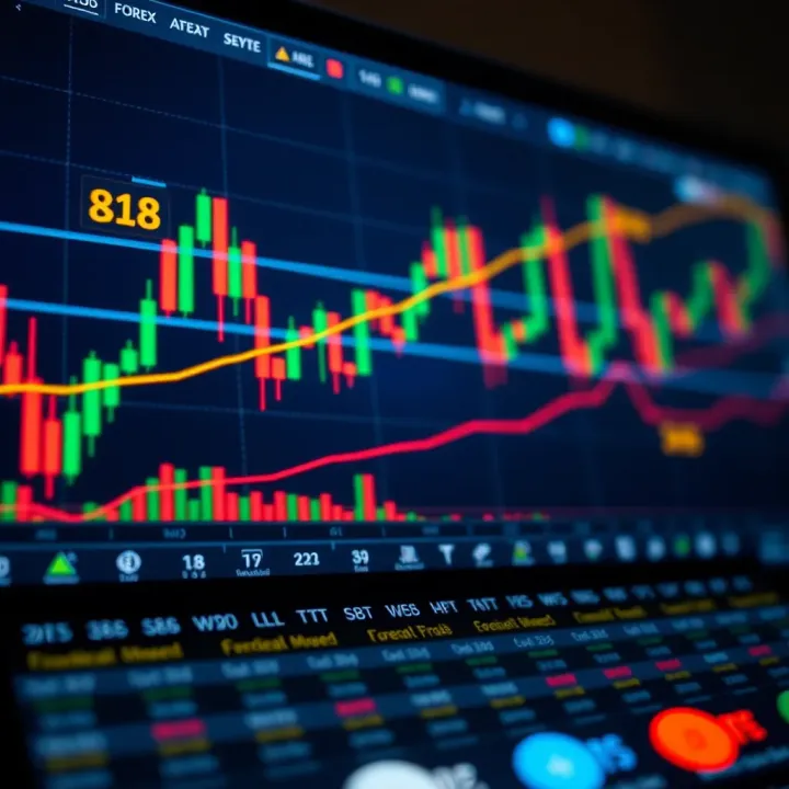 Chart showing forex market trends with technical indicators and candlestick patterns