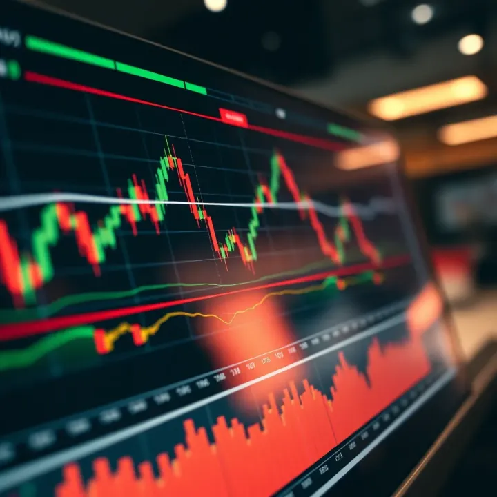 Graph showing various common trading chart patterns on a financial market interface
