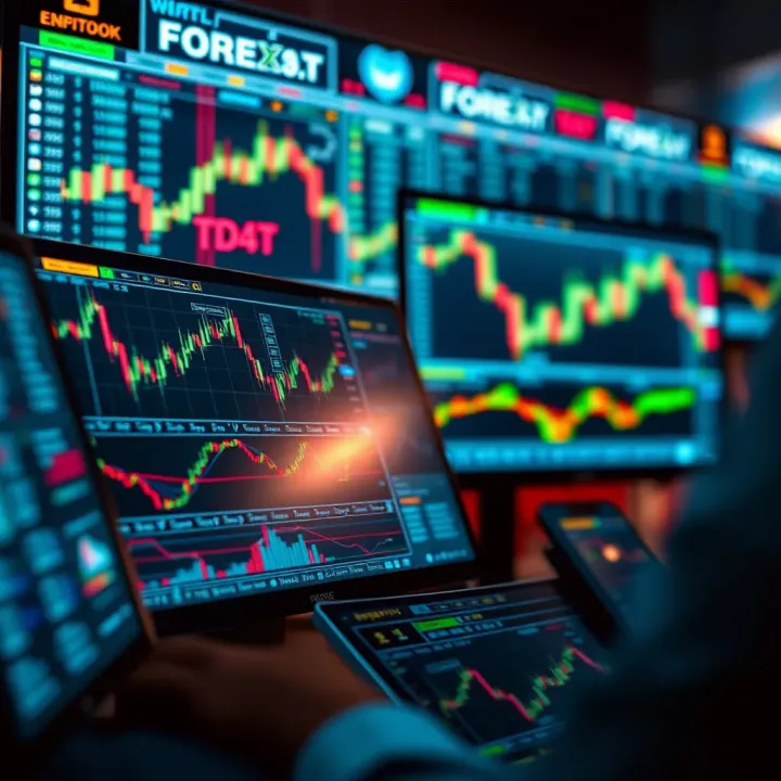 Using Forex Signals on Digital Platforms for Informed Trades Illustration of digital devices displaying forex charts and signal alerts for strategic trading