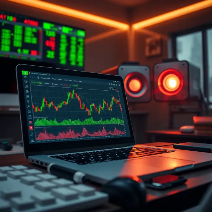 Essential Forex Market Tools and Analytical Platforms Illustration of forex market tools including laptop with trading platform and analytical graphs