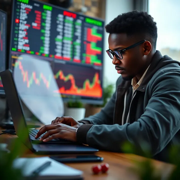 Practical Forex Trading Strategies and Psychology for Nigerian Traders Close-up of a trader analyzing forex market trends on a laptop