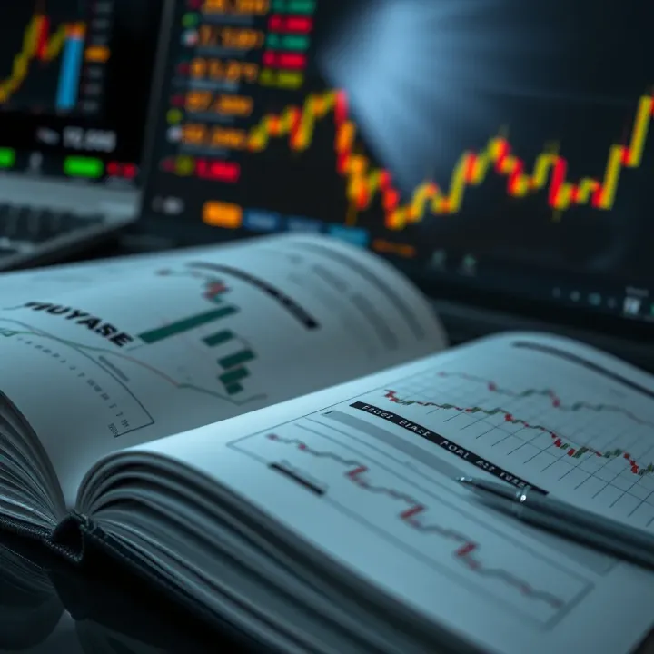 Advanced Forex Trading Strategies and Analysis Close-up of an open forex trading book with charts and graphs visible