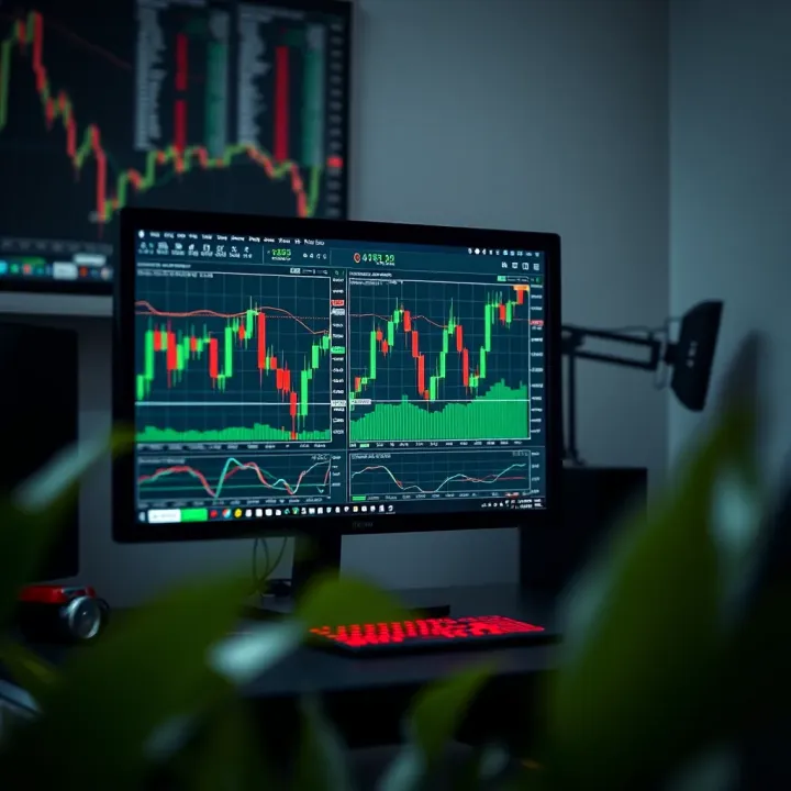 Illustration of a computer screen showing forex trading charts and Nigerian market data