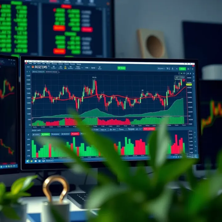 A computer screen displaying a forex trading platform with charts and market data