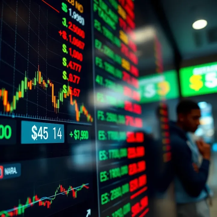 Currency exchange charts with Nigerian Naira and US Dollar symbols indicating forex trading trends