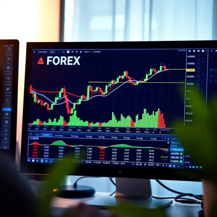 Digital interface displaying forex trading charts and indicators on a computer screen