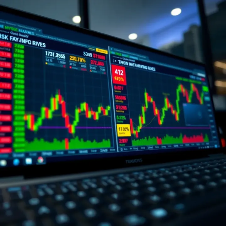 Illustration of forex trading platform displaying charts, risk management tools and currency pairs