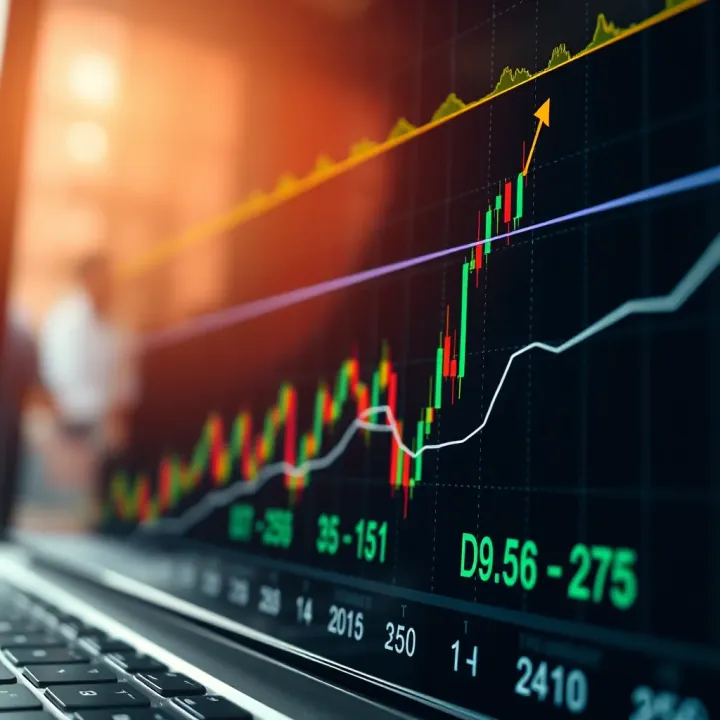 Graph showing upward trend lines and forex currency pairs relevant to South African market