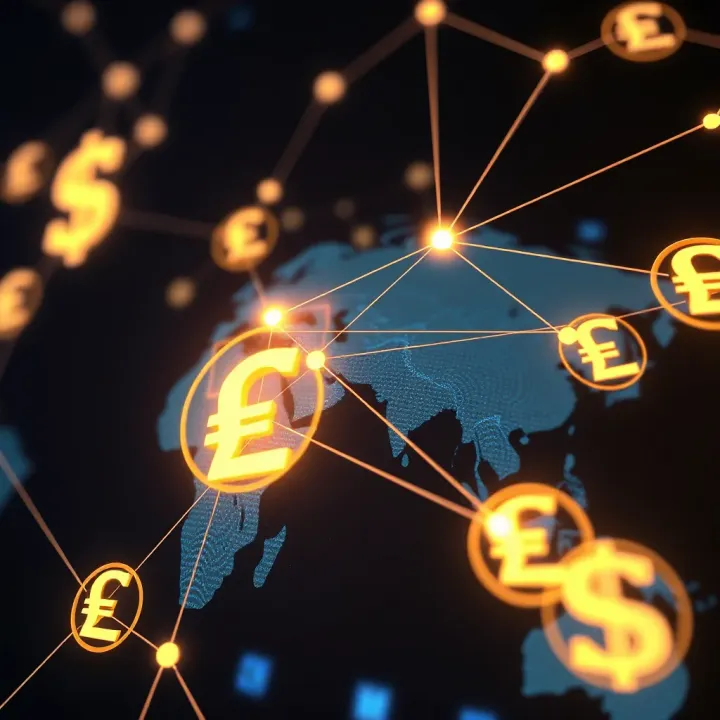 Illustration of global currency symbols connected by digital network lines symbolizing forex market accessibility