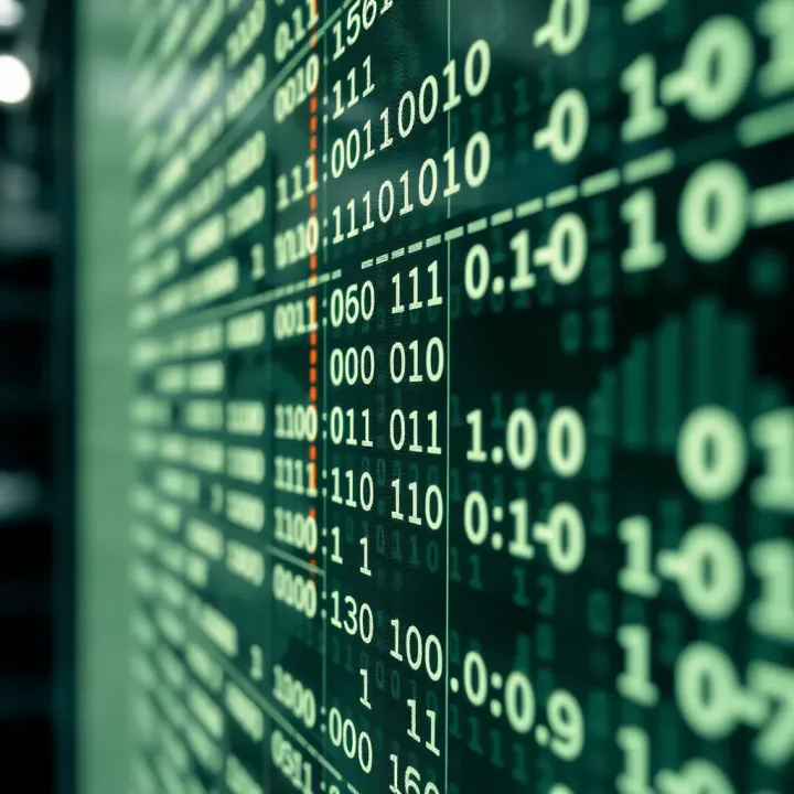 Binary Code in Digital Technology Visual representation of binary code applied in computing showing data flow and digital interaction