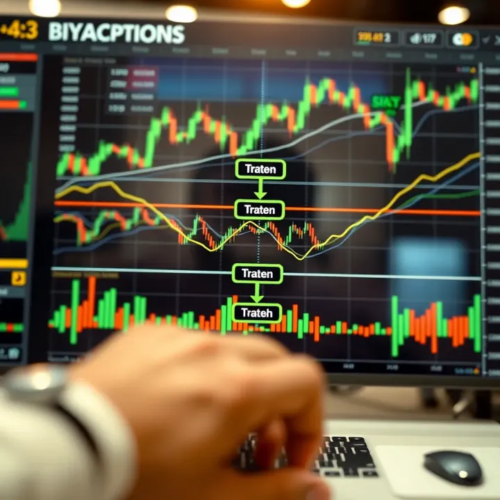 Binary Options Trading Strategies and Decision Framework Visual representation of binary options trading strategies with graphs and decision pathways