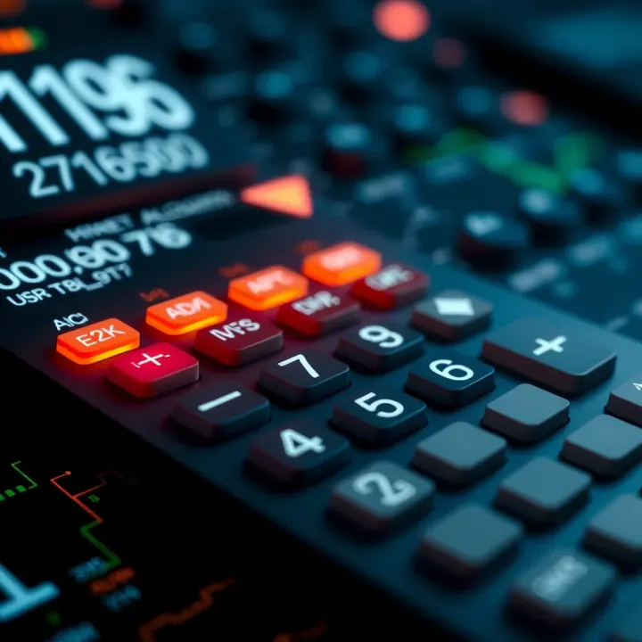 Digital Calculator Interface for Binary Calculations Graphic showing a digital calculator interface performing binary arithmetic operations