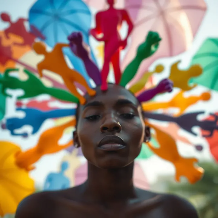 Colorful abstract representation of diverse gender identities branching out from a central point