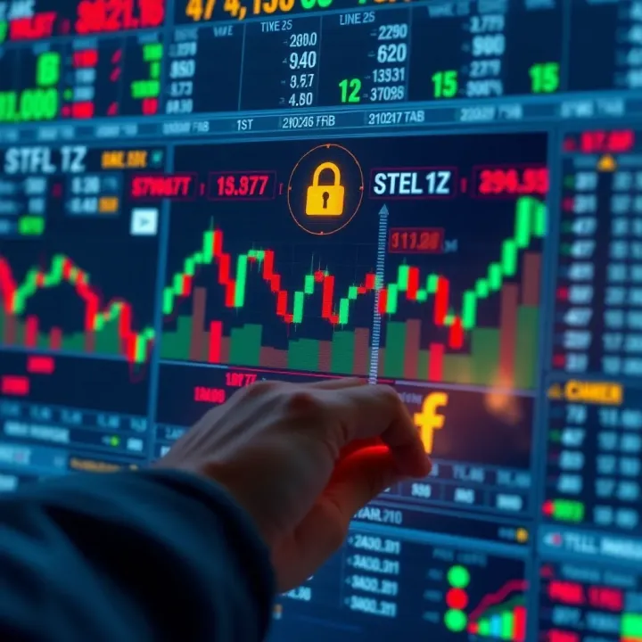 Conceptual diagram illustrating binary options trading with financial charts and currency symbols