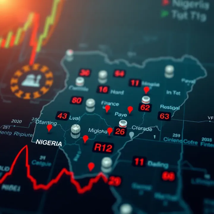 Map of Nigeria highlighted with icons representing finance and trading activities