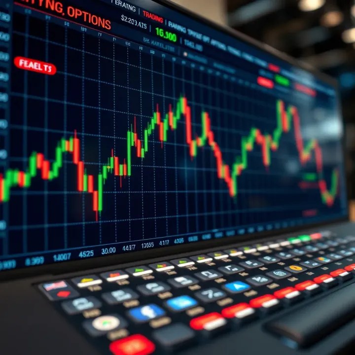 Graph displaying rising and falling options values on a digital trading platform