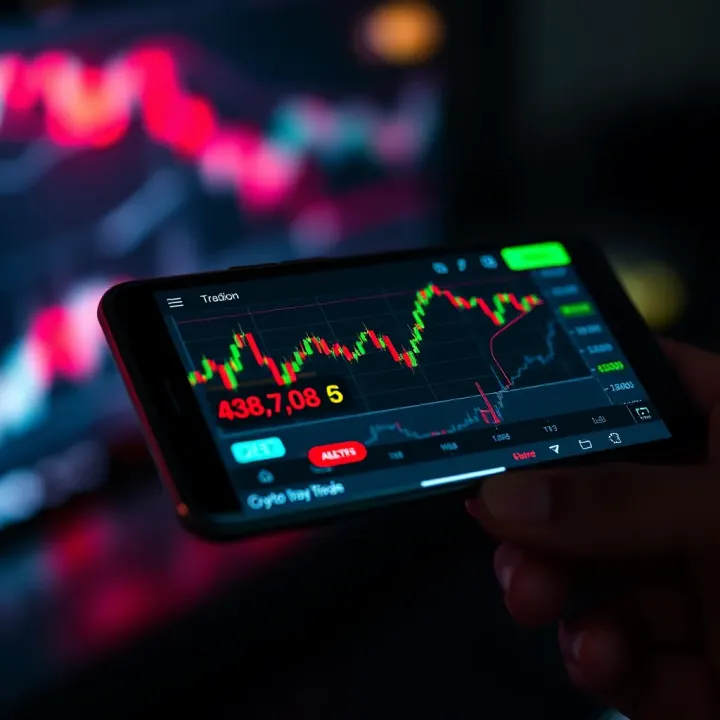 Crypto Trading Alerts and Market Analysis on Mobile Device Illustration of a mobile device displaying crypto trading alerts and market analysis charts