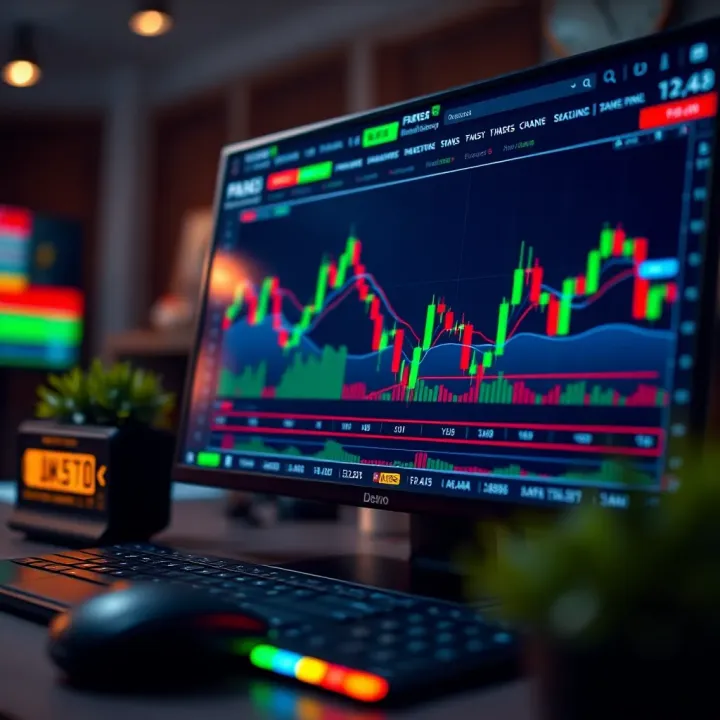 Forex Trading Platform with Demo Account Features Forex trading platform interface displaying charts and virtual funds for practice