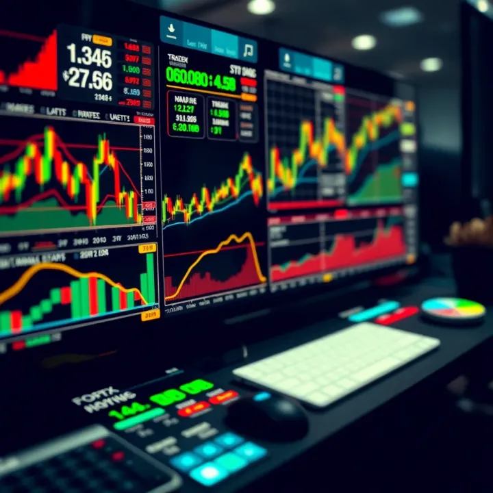 Forex trading dashboard with various technical indicators and charting tools for market analysis