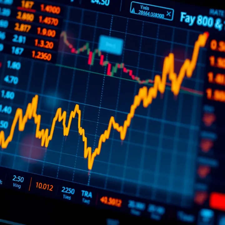 Graph showing currency exchange rates fluctuating over time