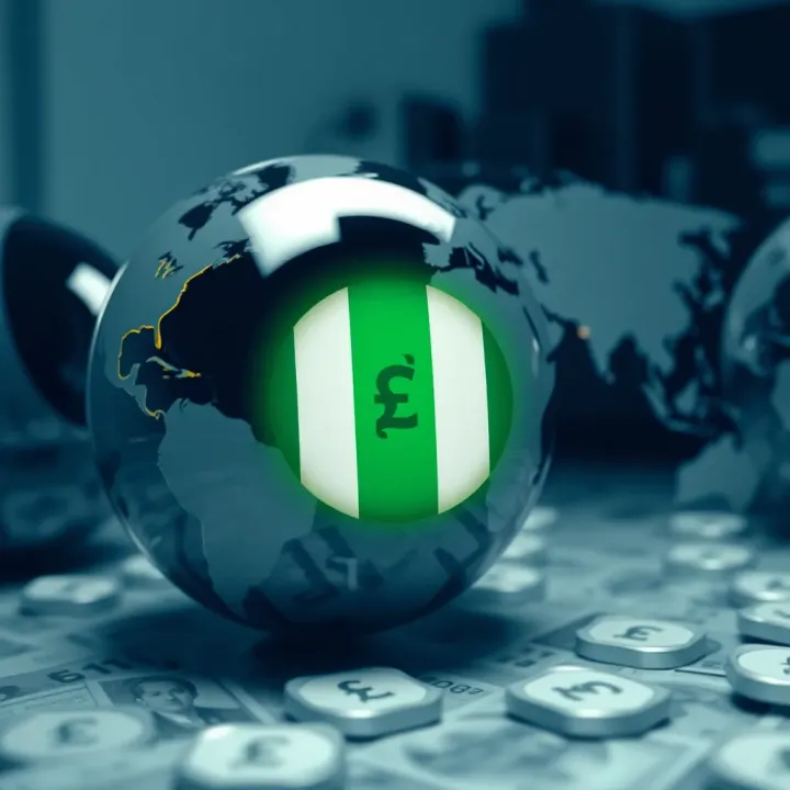 Illustration of global currencies with Nigerian naira symbol in focus